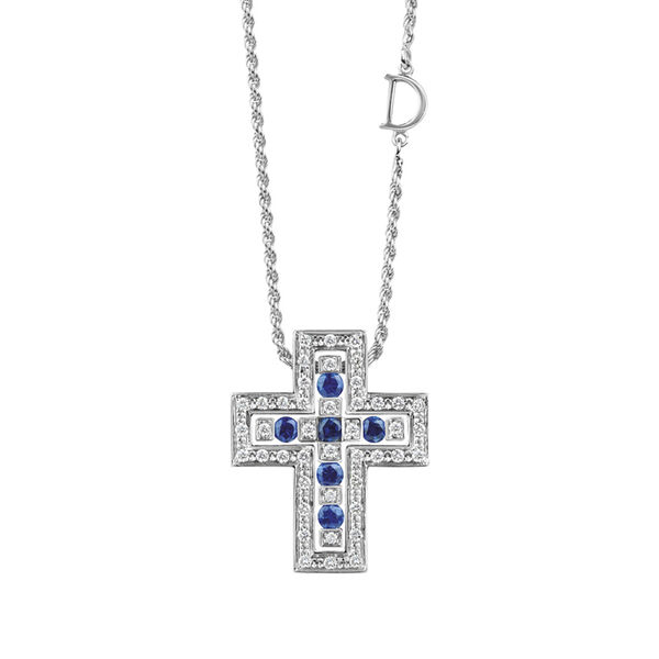 Belle &Eacute;poque White Gold, Blue Sapphire and Diamond Pav&eacute; Cross Pendant